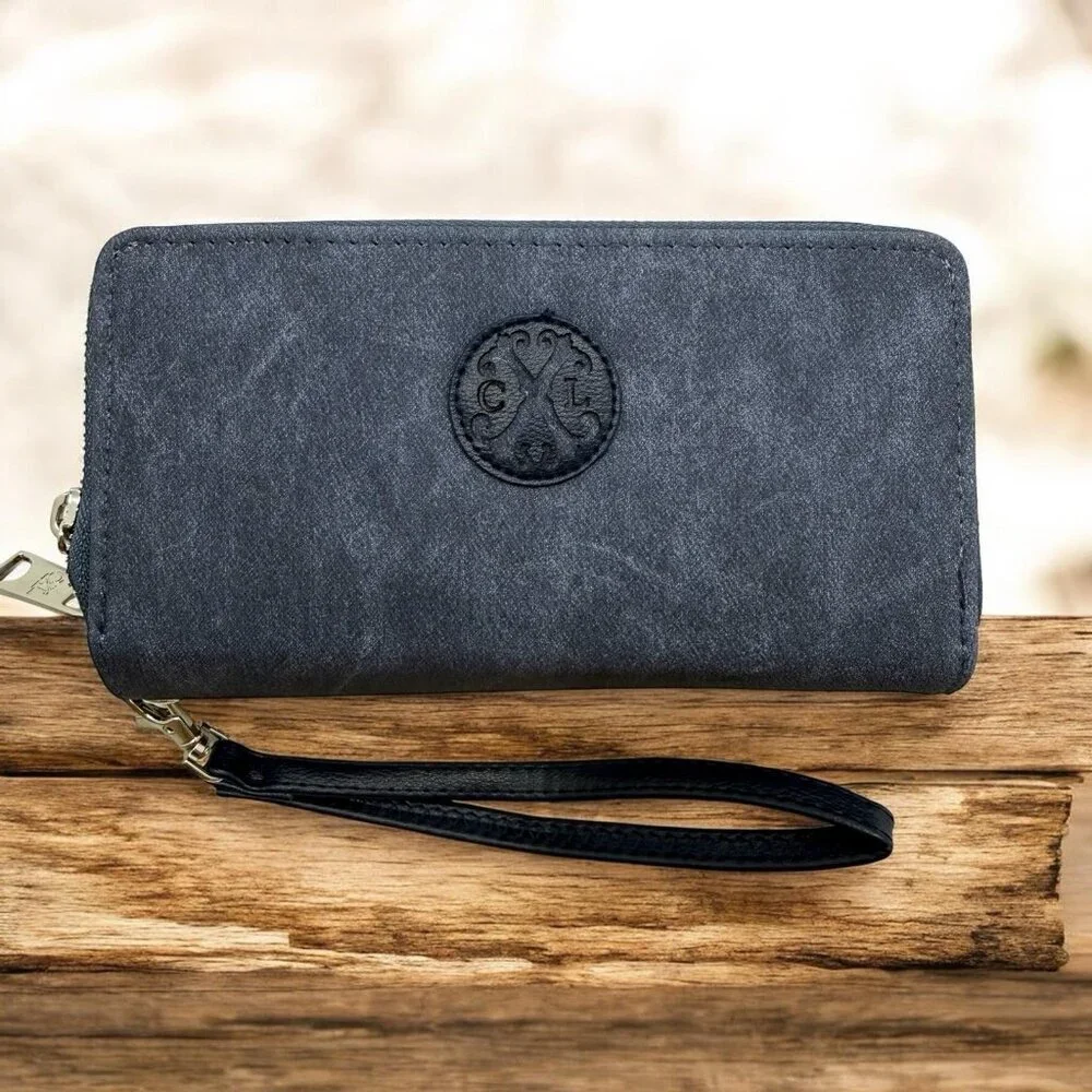 CXL Christian Lacroix Denim Double Zip Large Wallet Wristlet Indigo NWT